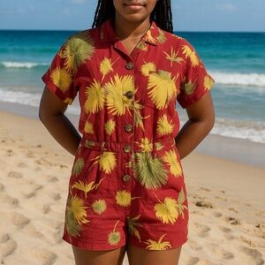 Free People Women’s Malibu Hawaiian Romper Maroon Size S P Boho Resort Vacation